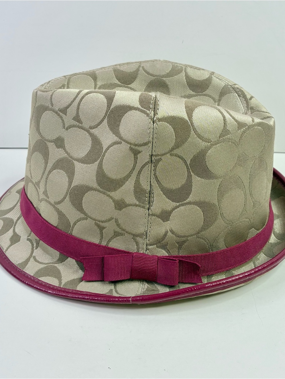 Womens Coach Fedora Hat Small Petite Khaki Brown Pink - Picture 2 of 14